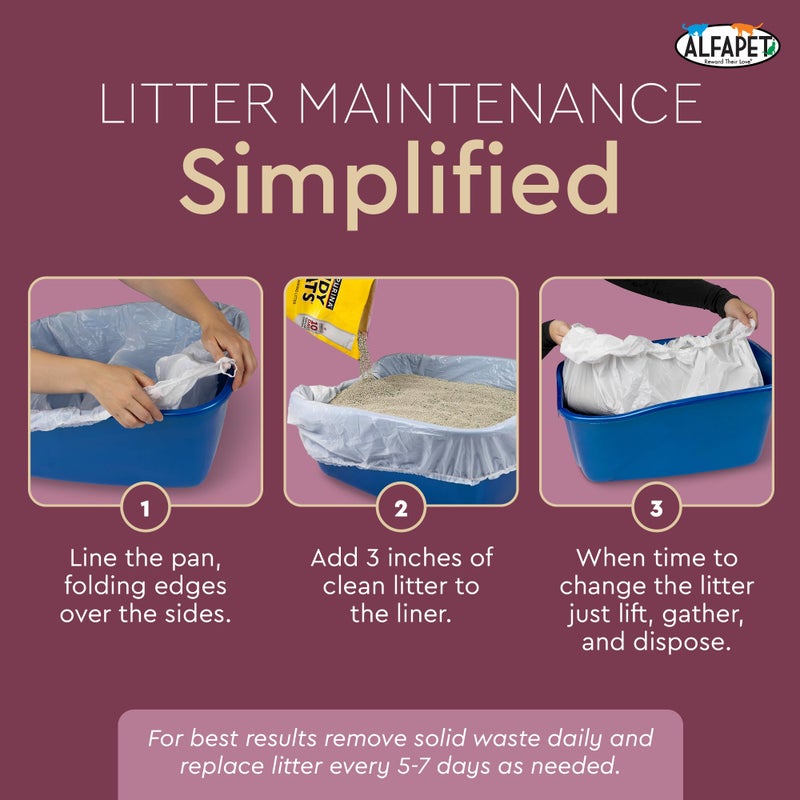 Alfapet Kitty Cat Litter box Disposable, Elastic Liners- 48-count-For Medium and Large, Size Litter Pans- With Sta-Put Technology for Firm, Easy Fit- Quick + Clever Waste Cleaners 4 pack - Image 3